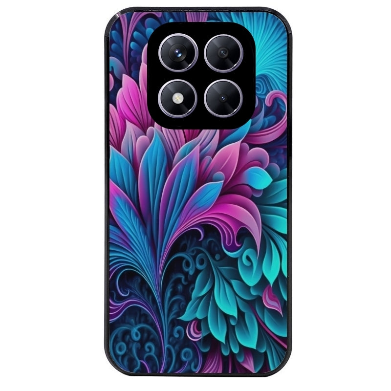 Coque noire taperso pour Redmi Note 14 et PRO PLUS 4G 5G avec motif tropical violet et des fleurs protection antichoc personnalisée