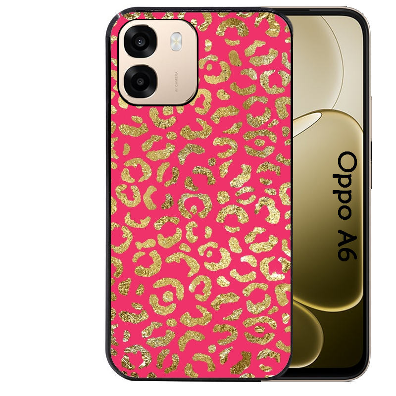 Coque noire taperso pour OPPO A6 A6X 4G et 5G avec motif leopard fuschia protection antichoc personnalisée