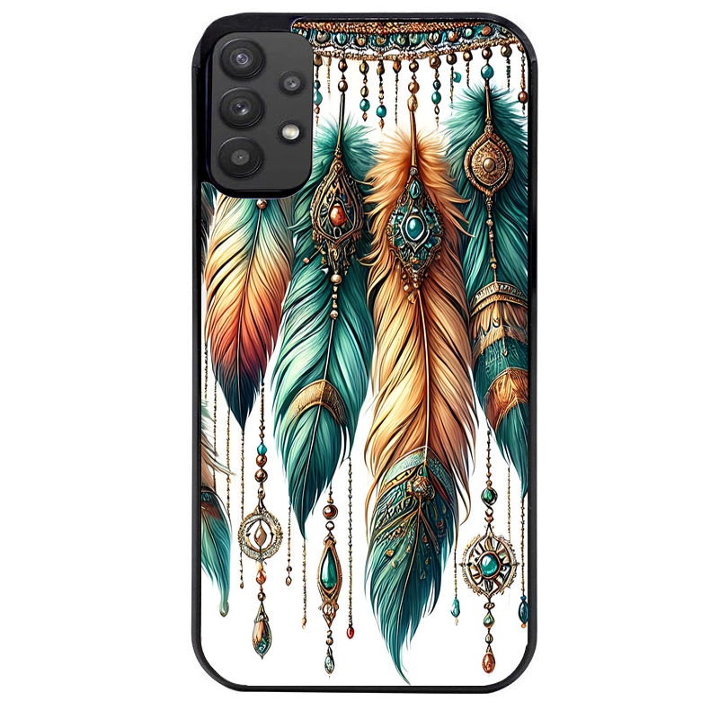 Coque noire taperso pour galaxy A22 A32 A52 A52S 4G 5G  avec motif plumes et bijoux protection antichoc personnalisée