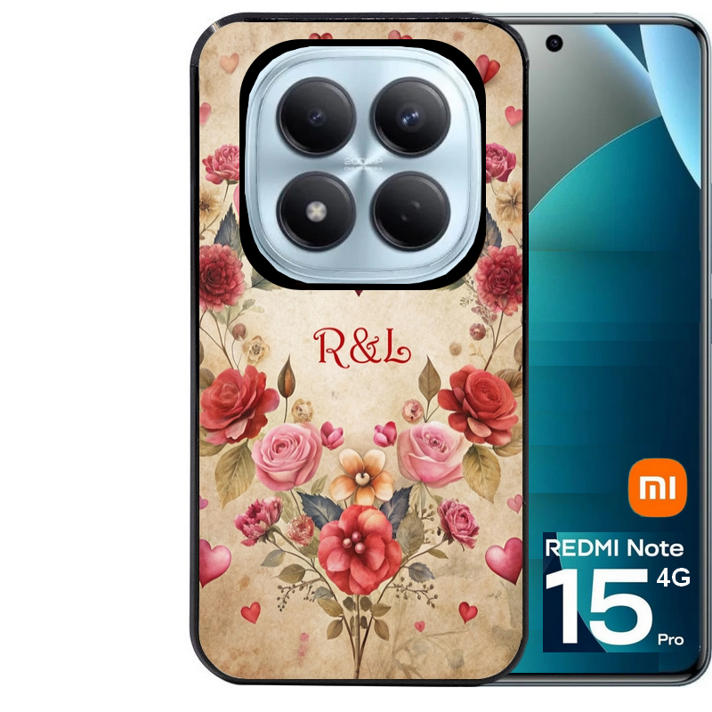 Coque noire taperso pour Redmi Note 15 et PRO PLUS 4G 5G avec motif coeur vintage et initiales personnalisee protection antichoc personnalisée