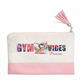 Pochette personnalisée de maquillage maniques Taperso argent avec motif gym vibes en toile et simili cuir personnalisée
