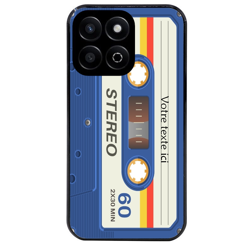 Coque noire taperso pour Honor 70 LITE 90 et LITE personnalisable avec motif cassette bleu protection antichoc personnalisée