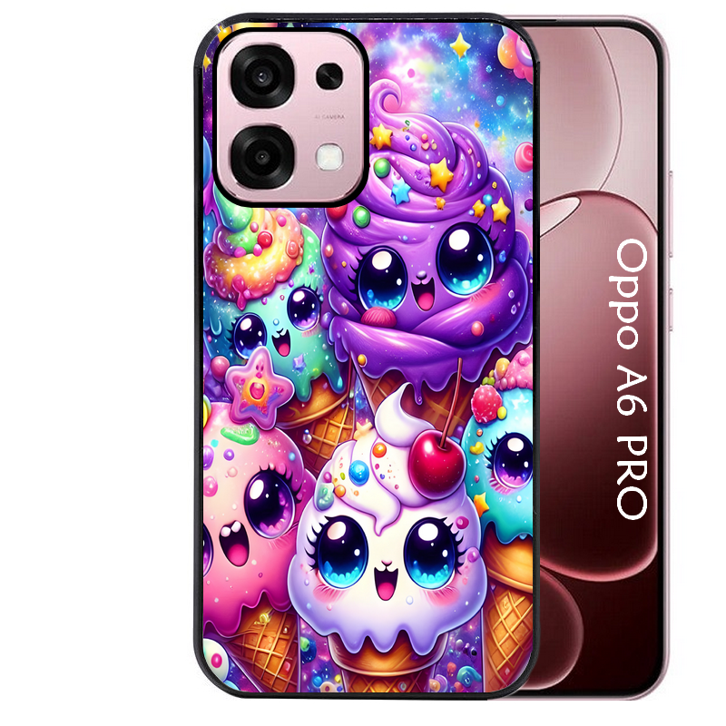 Coque noire taperso pour OPPO A6 PRO 4G et 5G avec motif anime ice cream kawaii protection antichoc personnalisée