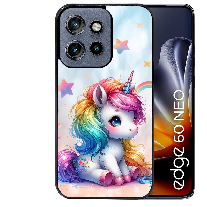 Coque noire taperso pour Moto Edge 60 et Neo Fusion Pro avec motif licorne et etoiles protection antichoc personnalisée