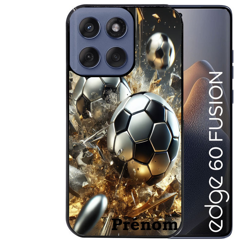 Coque noire taperso pour Moto Edge 60 et Neo Fusion Pro avec motif foot metal personnalisee protection antichoc personnalisée