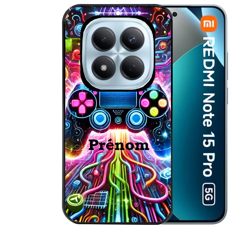 Coque noire taperso pour Redmi Note 15 et PRO PLUS 4G 5G avec motif gamer electro personnalisee protection antichoc personnalisée