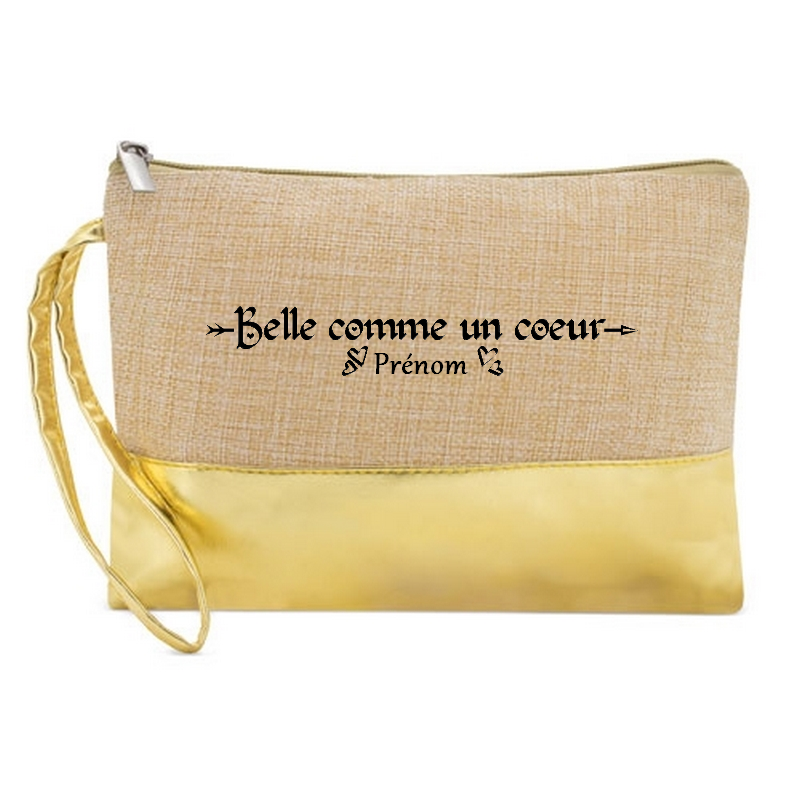 Pochette personnalisée belle comme un coeur en jute et doré en jute et doré