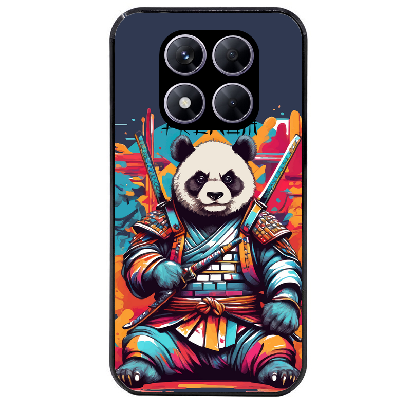 Coque noire taperso pour Redmi Note 14 et PRO PLUS 4G 5G avec motif panda katana personnalisee protection antichoc personnalisée