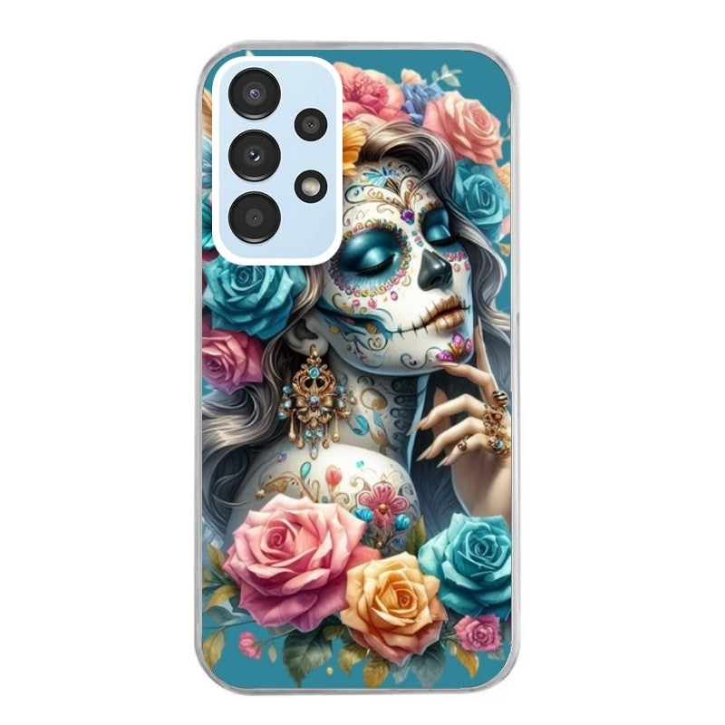 Coque taperso pour Galaxy A13 4G et 5G A23 A53 avec motif tete de mort calavera bleu protection antichoc personnalisée