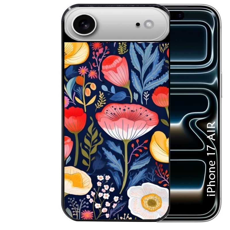 Coque noire taperso pour Iphone 17 17E AIR MAX PRO avec motif fleur coquelicot protection antichoc personnalisée