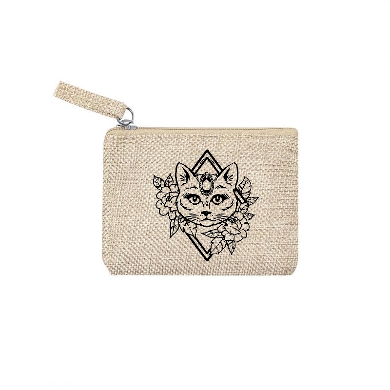 Pochette personnalisée chat et feur en jute et doré en jute et doré