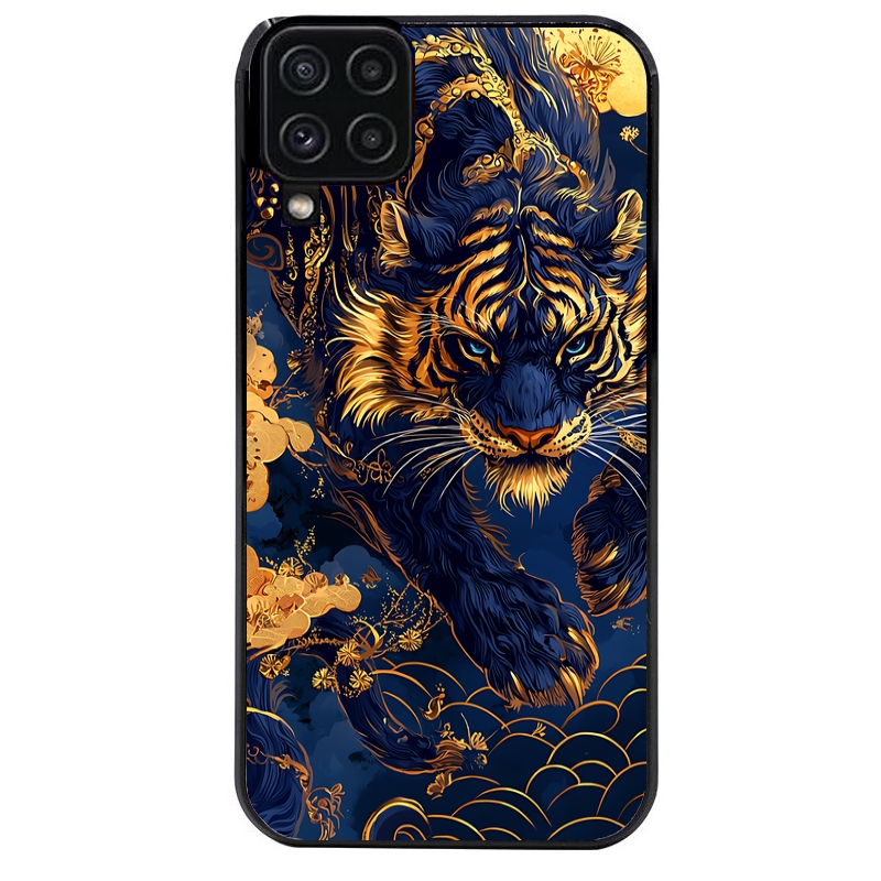 Coque noire taperso pour galaxy A22 A32 A52 A52S 4G 5G  avec motif tigre et fleur protection antichoc personnalisée
