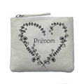 Porte monnaie personnalisé coeur line art ivoire en feutrine en feutrine ivoire