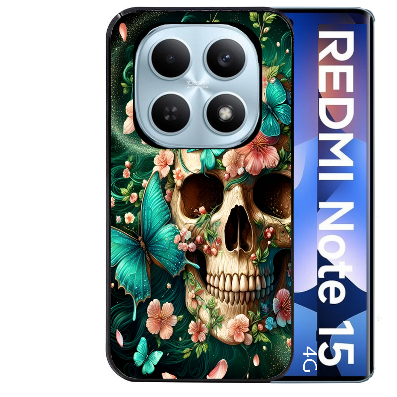 Coque noire taperso pour Redmi Note 15 et PRO PLUS 4G 5G avec motif tete de mort skull printemps protection antichoc personnalisée