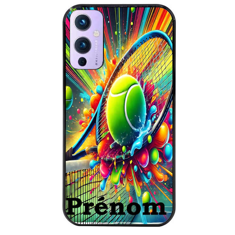Coque noire taperso pour OnePlus 9 et 9 PRO avec motif tennis color personnalisee protection antichoc personnalisée