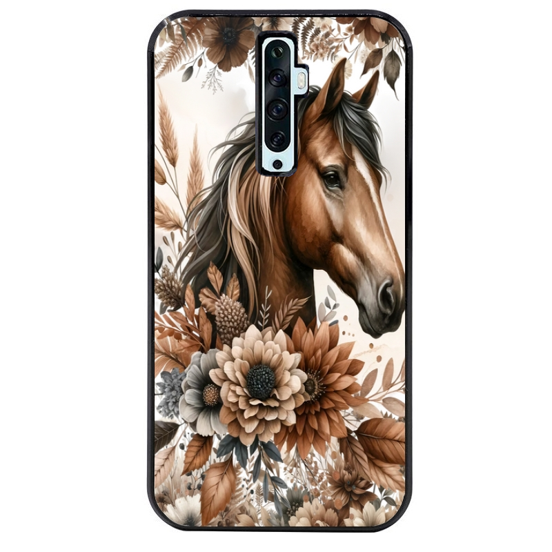 Coque noire taperso pour OPPO Reno 2 et 2Z avec motif cheval automne protection antichoc personnalisée