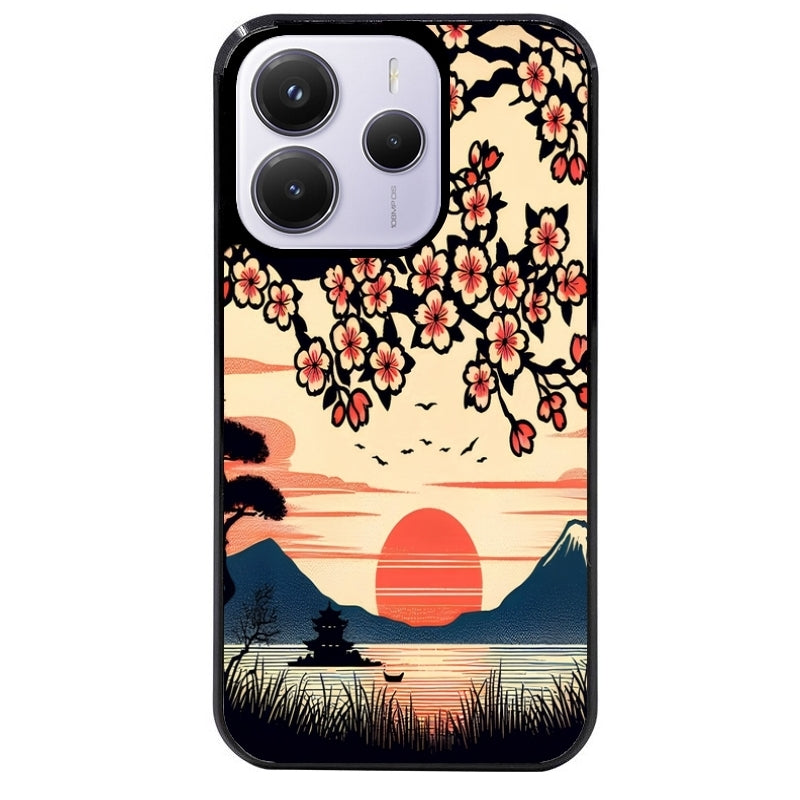 Coque noire taperso pour Redmi Note 14 et PRO PLUS 4G 5G avec motif japan cerisier protection antichoc personnalisée