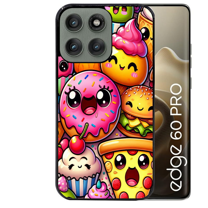 Coque noire taperso pour Moto Edge 60 et Neo Fusion Pro avec motif anime donut kawaii protection antichoc personnalisée