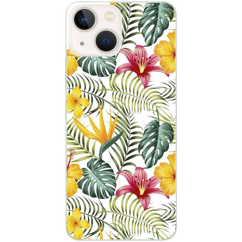 Coque taperso pour Iphone 14 et PRO PLUS PRO MAX avec motif jungle et fleur hibiscus protection antichoc personnalisée