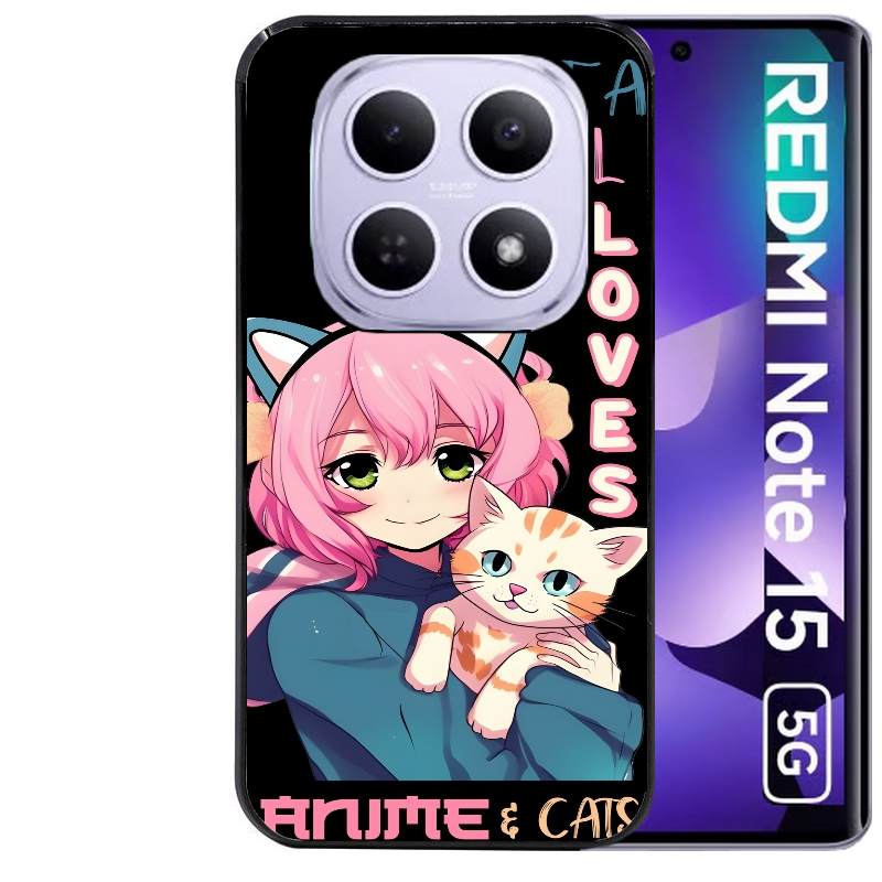 Coque noire taperso pour Redmi Note 15 et PRO PLUS 4G 5G avec motif anime et chat protection antichoc personnalisée