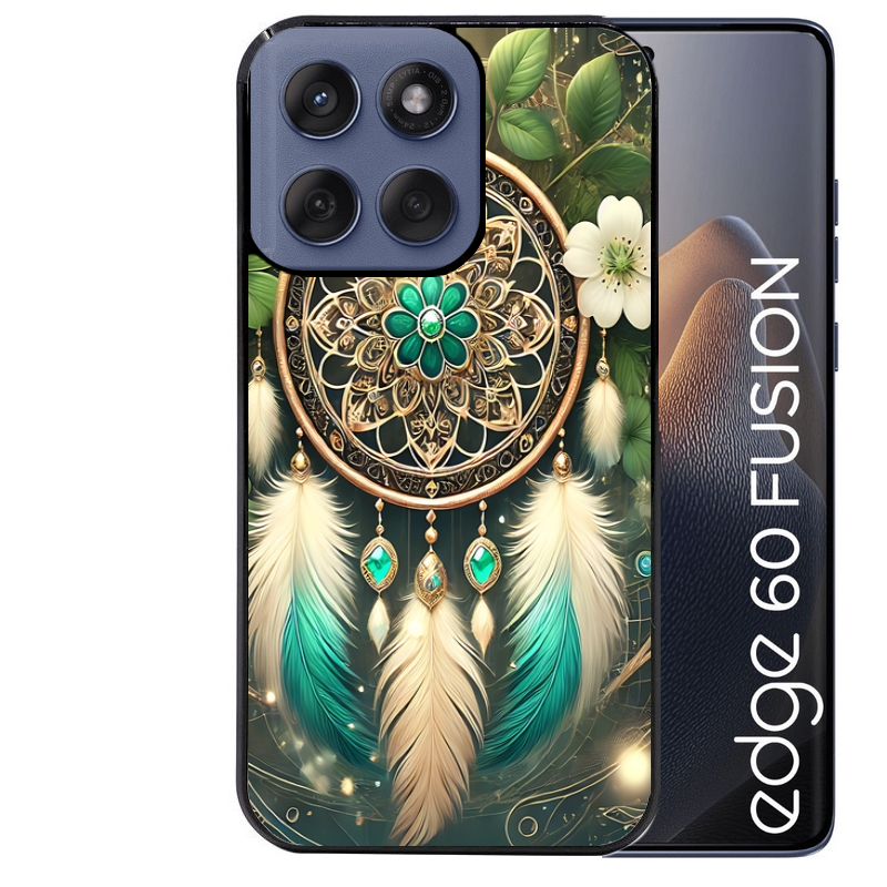 Coque noire taperso pour Moto Edge 60 et Neo Fusion Pro avec motif dreamcatcher talisman protection antichoc personnalisée