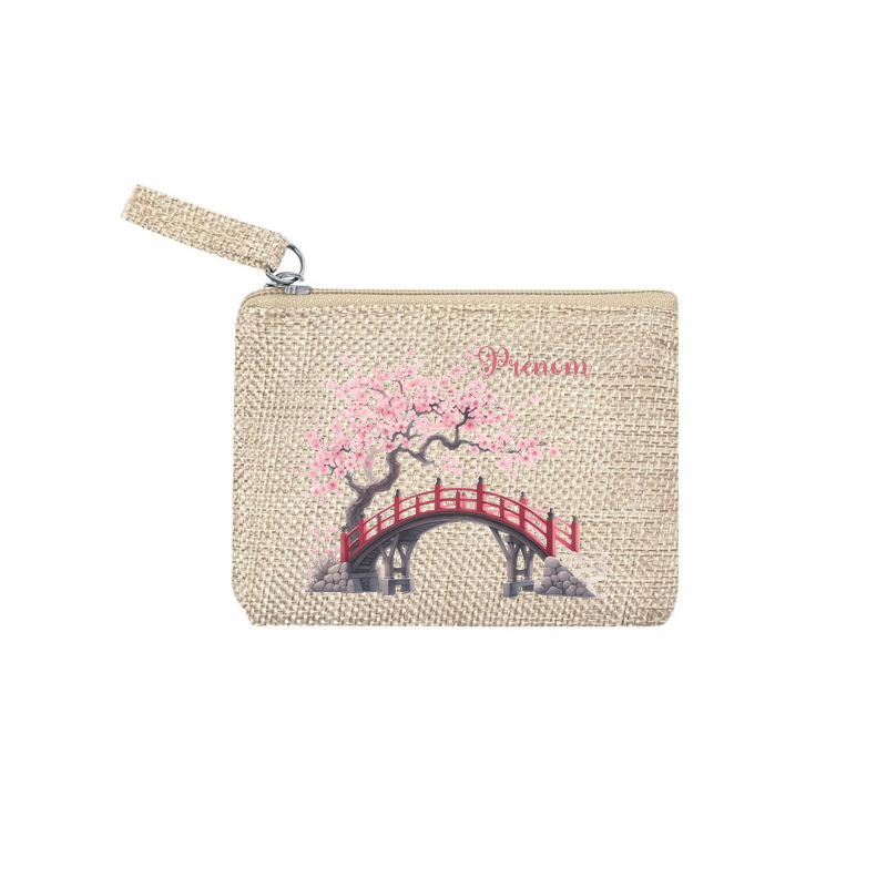 Pochette personnalisée motif japan cerisier en toile et simili cuir personnalisée