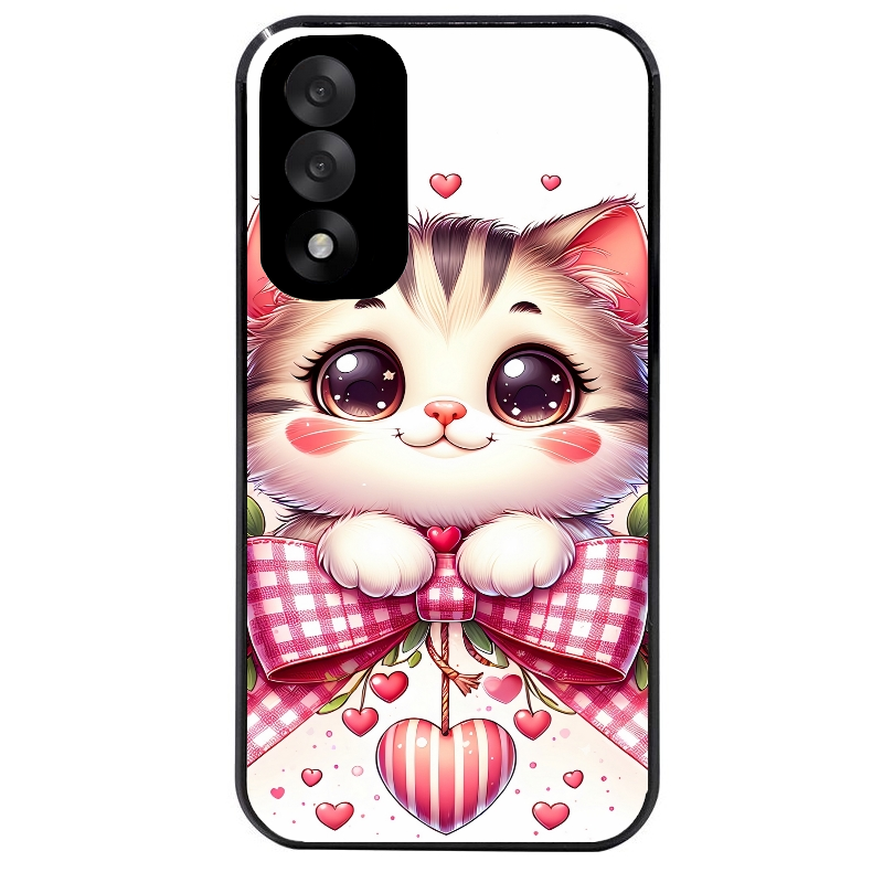 Coque noire taperso pour OnePlus Nord 5 avec motif chat noeud et coeur protection antichoc personnalisée