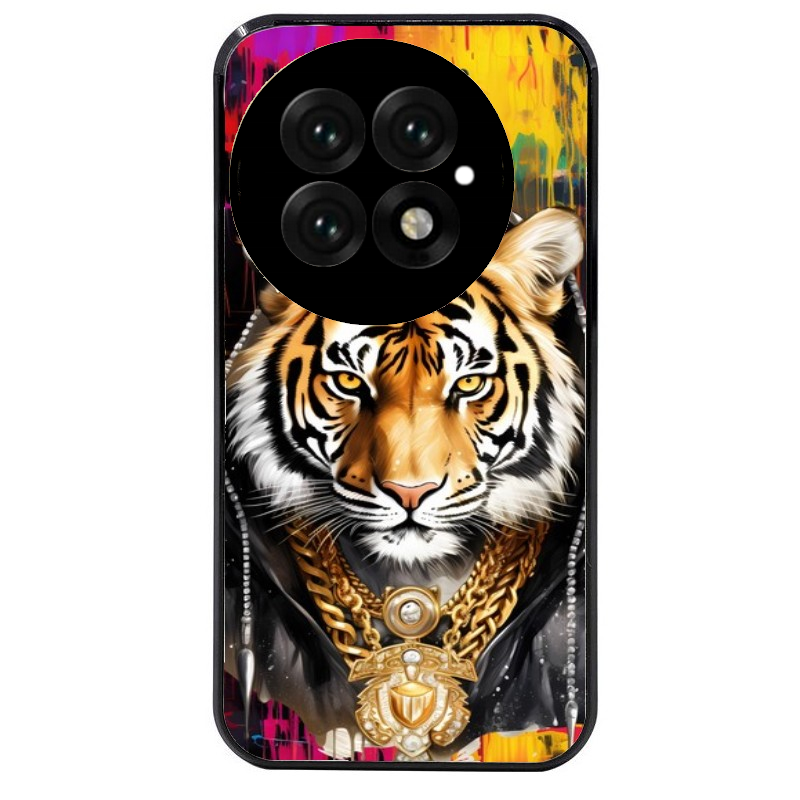 Coque noire taperso pour OnePlus 13 avec motif tigre style hip hop protection antichoc personnalisée