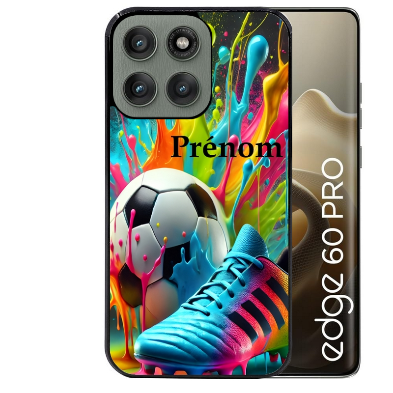 Coque noire taperso pour Moto Edge 60 et Neo Fusion Pro avec motif foot color personnalisee protection antichoc personnalisée