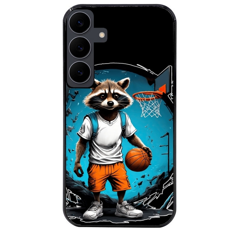 Coque noire taperso pour galaxy A06 A16 A26 A36 A56 avec motif basket racoon protection antichoc personnalisée