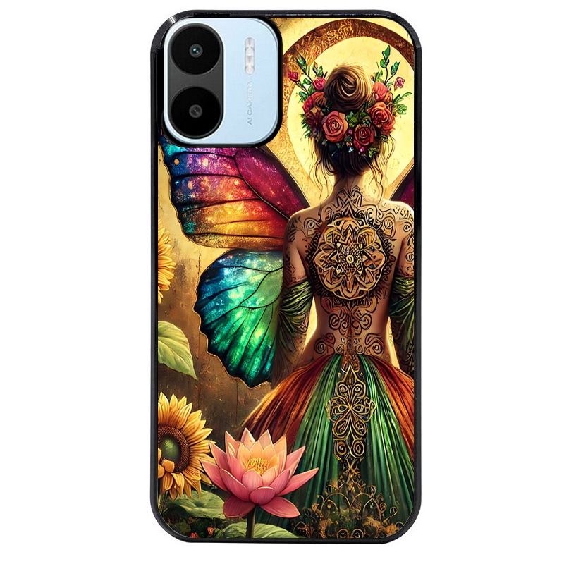 Coque noire taperso pour Redmi A1 et A2 avec motif fee et fleurs protection antichoc personnalisée