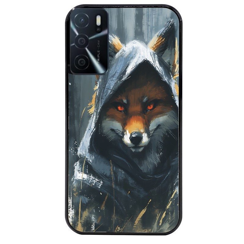 Coque noire taperso pour OPPO A16 et A16S avec motif renard fox des bois protection antichoc personnalisée