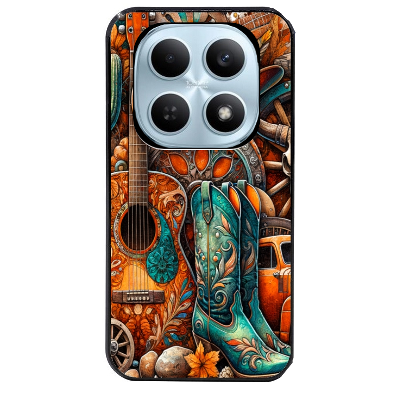 Coque noire taperso pour POCO M8 5G et PRO 5G avec motif cow boy et texas automne protection antichoc personnalisée
