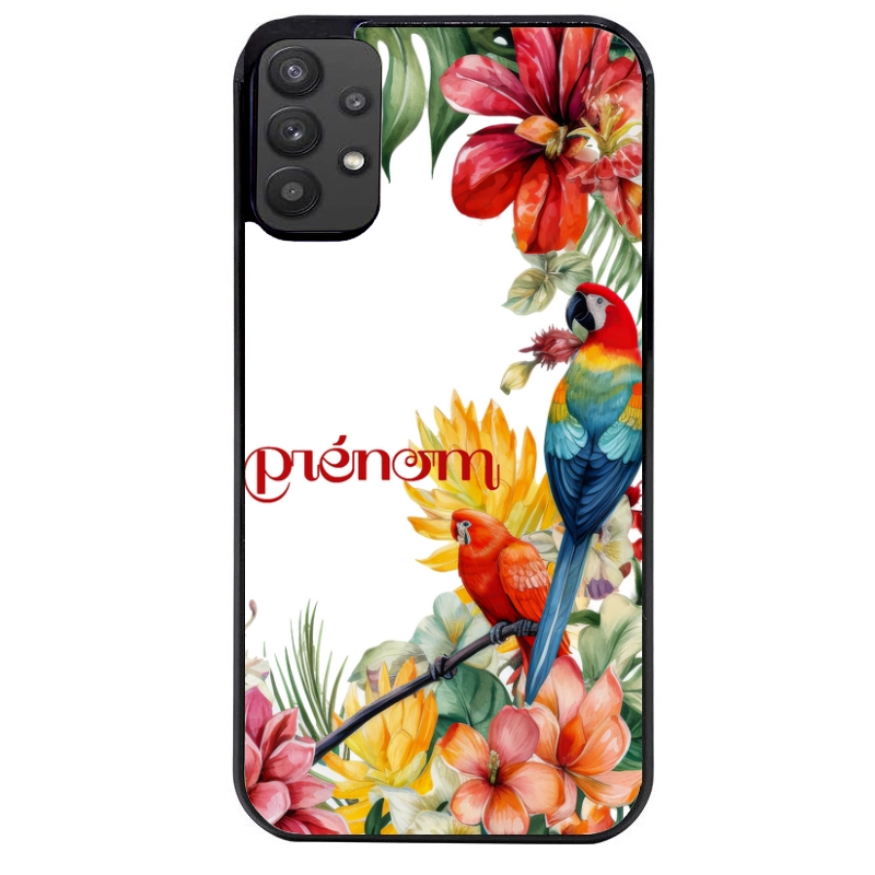 Coque noire taperso pour galaxy A22 A32 A52 A52S 4G 5G  avec motif perroquet personnalisee protection antichoc personnalisée