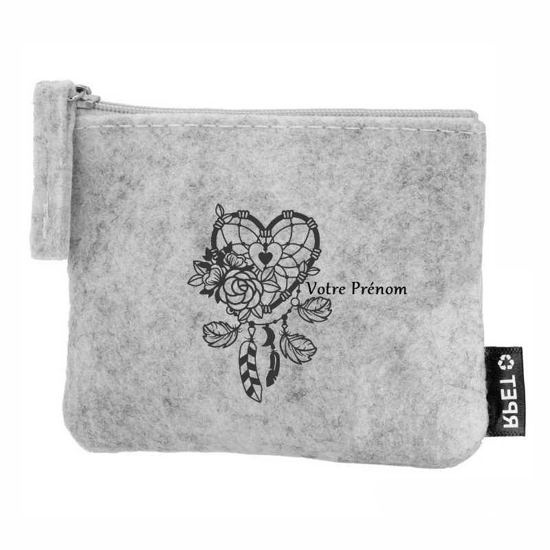 Porte monnaie personnalisé dreamcatcher coeur en feutrine en feutrine