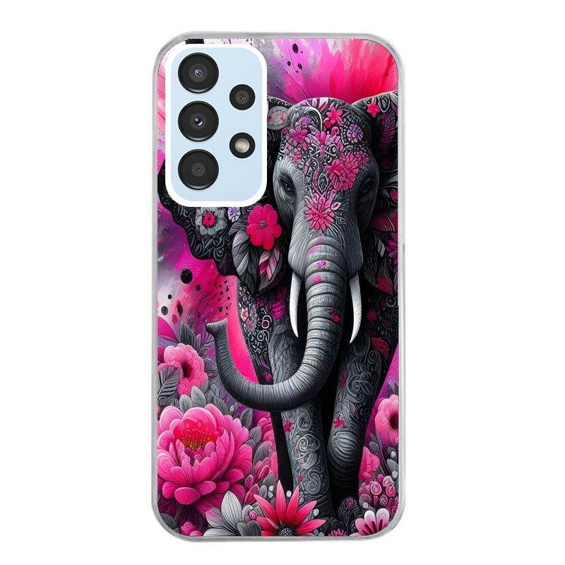 Coque taperso pour Galaxy A13 4G et 5G A23 A53 avec motif elephant et fleurs protection antichoc personnalisée