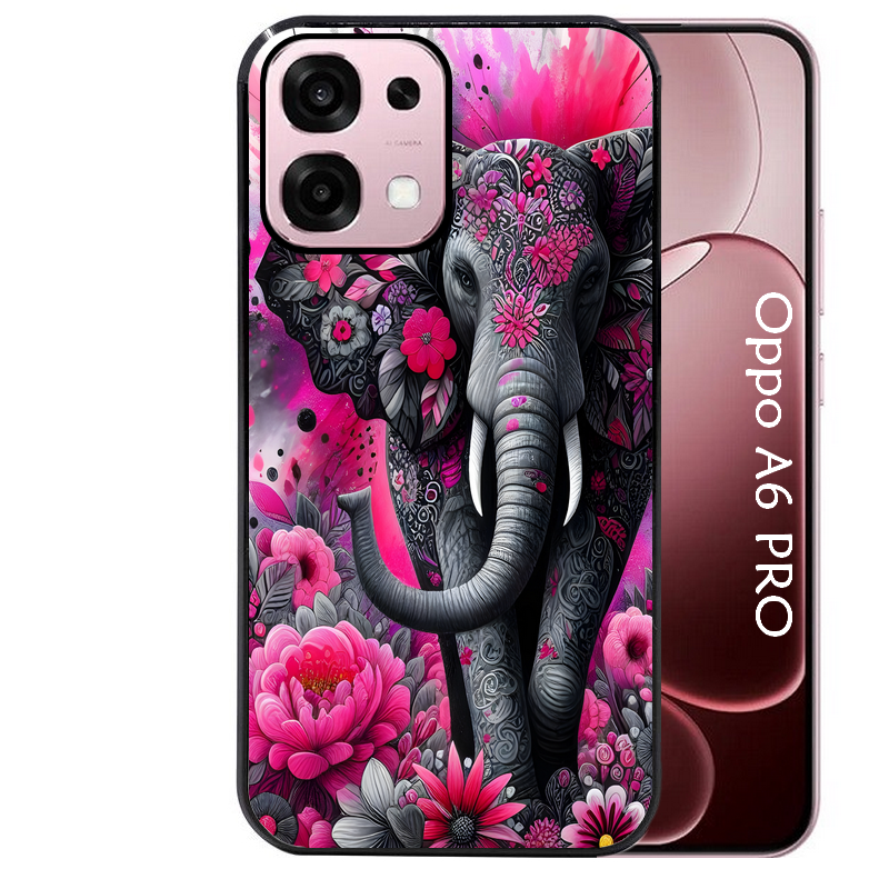 Coque noire taperso pour OPPO A6 PRO 4G et 5G avec motif elephant et fleurs protection antichoc personnalisée