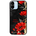 Coque noire taperso pour Redmi A1 et A2 avec motif fleur rouge avec prenom protection antichoc personnalisée
