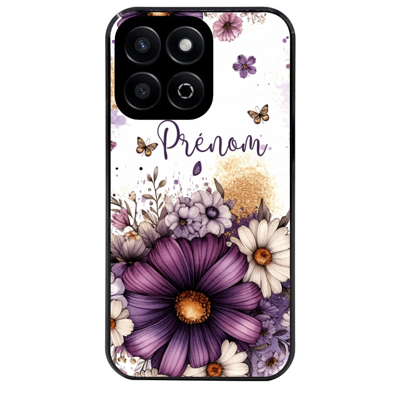 Coque noire taperso pour Honor 70 LITE 90 et LITE avec motif fleur violette personnalisee protection antichoc personnalisée