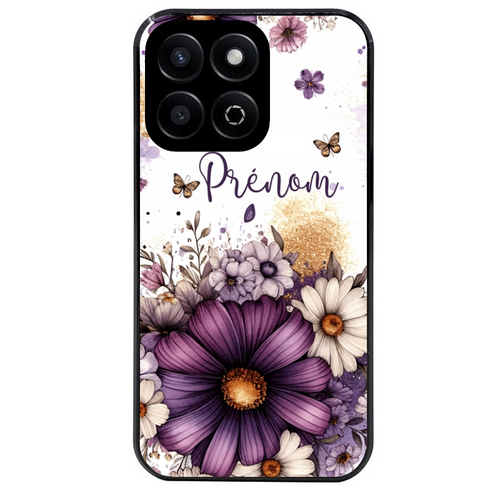 Coque noire taperso pour Honor X8 5G avec motif fleur violette personnalisee protection antichoc personnalisée