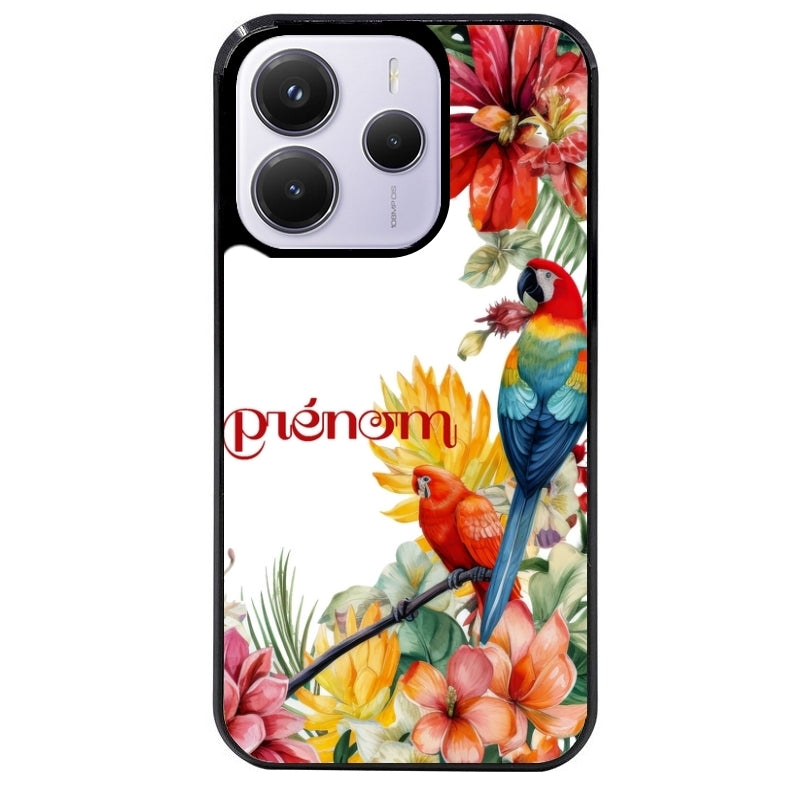 Coque noire taperso pour Redmi Note 14 et PRO PLUS 4G 5G avec motif perroquet personnalisee protection antichoc personnalisée