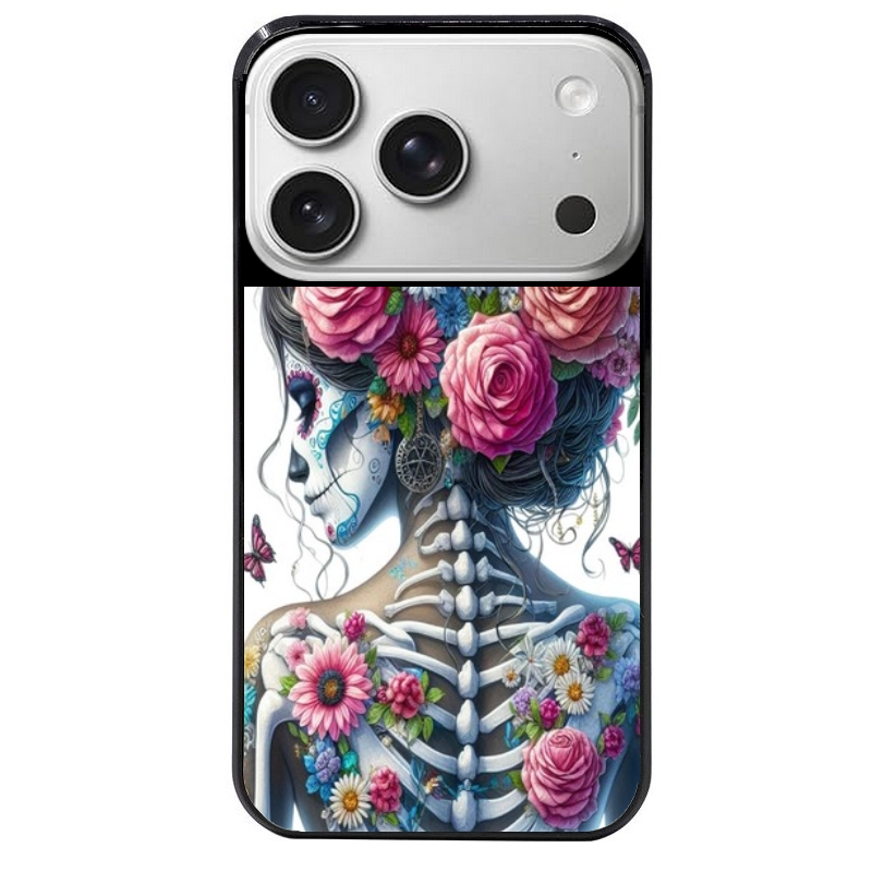 Coque noire taperso pour Iphone 17 17E AIR MAX PRO avec motif tete de mort calavera papillon protection antichoc personnalisée