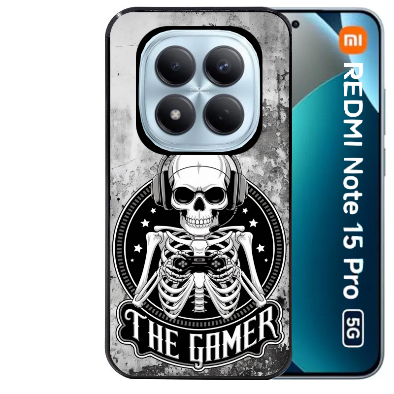 Coque noire taperso pour Redmi Note 15 et PRO PLUS 4G 5G avec motif tete de mort gamer beton protection antichoc personnalisée