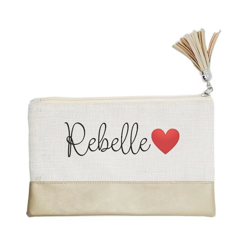Pochette motif rebelle et cœur en toile et simili cuir