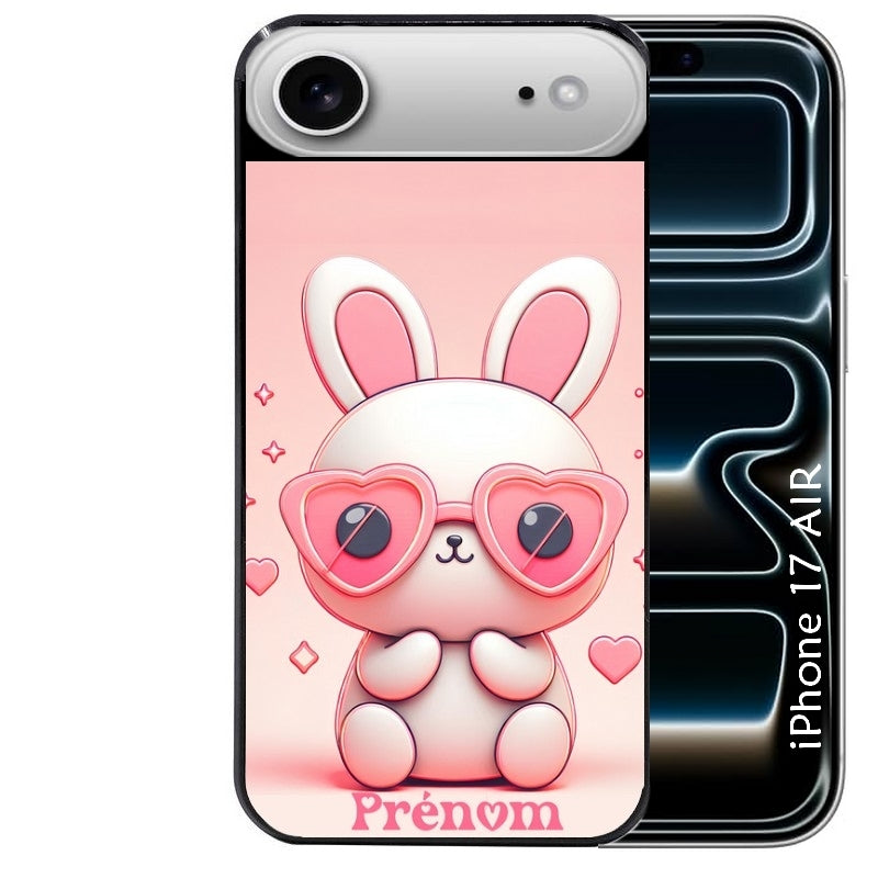 Coque noire taperso pour Iphone 17 17E AIR MAX PRO avec motif lapin lunettes personnalisee protection antichoc personnalisée