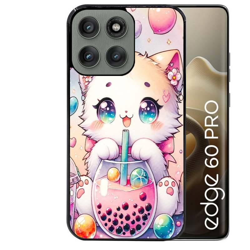 Coque noire taperso pour Moto Edge 60 et Neo Fusion Pro avec motif chat bubble style manga protection antichoc personnalisée