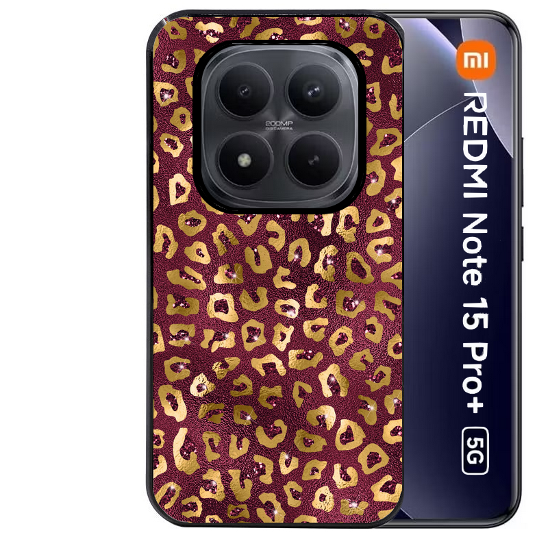 Coque noire taperso pour Redmi Note 15 et PRO PLUS 4G 5G avec motif leopard grenat protection antichoc personnalisée