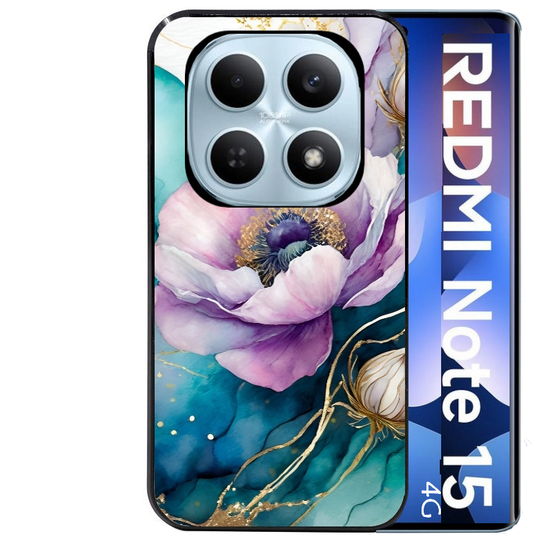 Coque noire taperso pour Redmi Note 15 et PRO PLUS 4G 5G avec motif marbre fleur protection antichoc personnalisée