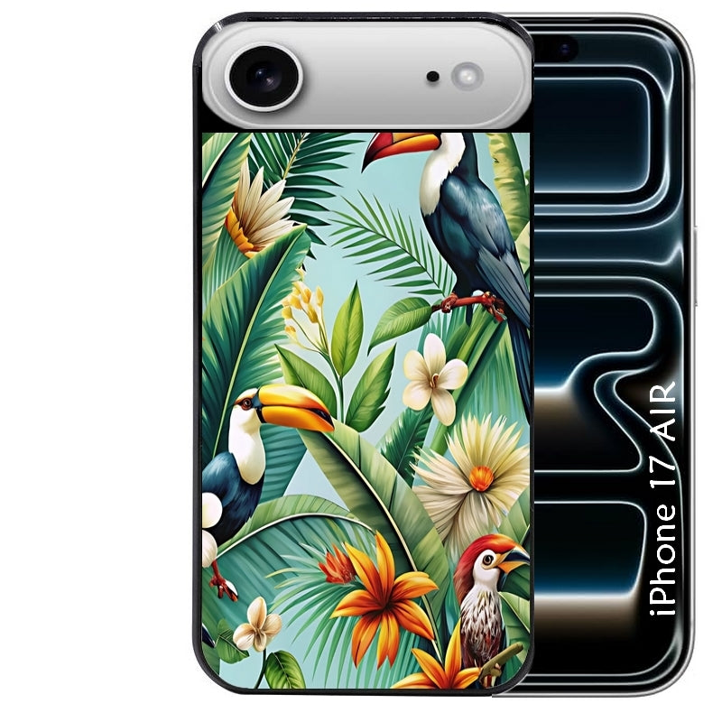 Coque noire taperso pour Iphone 17 17E AIR MAX PRO avec motif perroquet tropical protection antichoc personnalisée