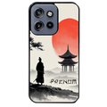 Coque noire taperso pour Moto Edge 60 et Neo Fusion Pro avec motif samourai et temple personnalisee protection antichoc personnalisée